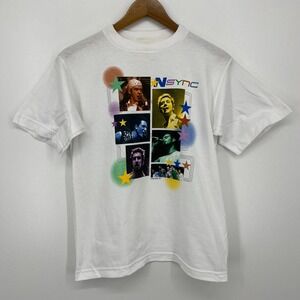 NSYNC T-Shirt Vintage‎ Y2K 2000 Youth Size XL White Graphic Tee Winterland
